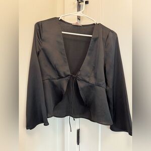Cotton Candy LA Silk Tie Front Black Blouse